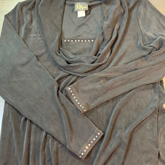 Y2K Glam‎ Cowl Neck Top M Black Rhinestones Vintage Stretch USA KLG & Co Travel - Picture 6 of 14